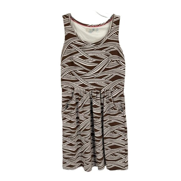 Boden Ellie Ponte Brown White Print Sleeveless Dress Pockets Sz 8 - Picture 1 of 6